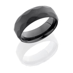 Tungsten Ceramic 8mm Flat Band with Beveled Edges and Facet Pattern