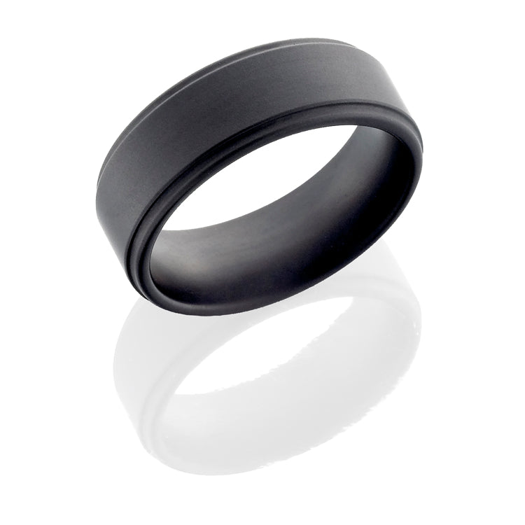 Tungsten Ceramic 8mm Flat Band with Grooved Edges