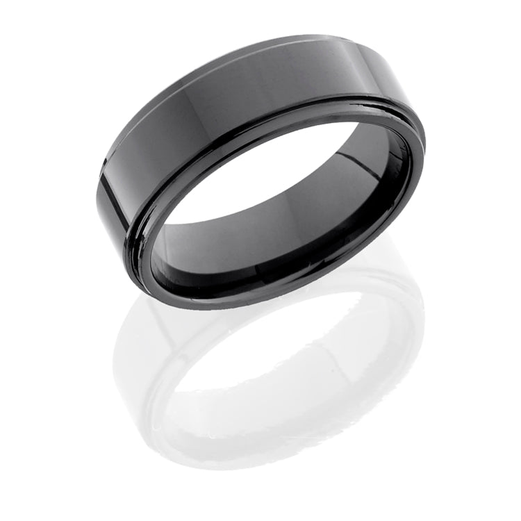 Tungsten Ceramic 8mm Flat Band with Grooved Edges