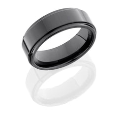 Tungsten Ceramic 8mm Flat Band with Grooved Edges
