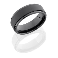 Black Ceramic 8mm Flat Band with Grooved Edges