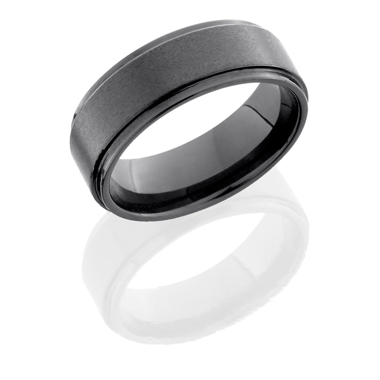 Tungsten Ceramic 8mm Flat Band with Grooved Edges