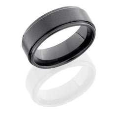 Tungsten Ceramic 8mm Flat Band with Grooved Edges