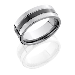 Tungsten and Ceramic 8mm Flat Band with Grooves