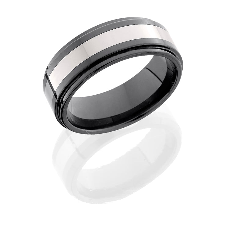Tungsten and Ceramic 8mm Flat Band with Grooved Edges