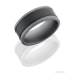 Tungsten and Ceramic 9mm Flat Band with Grooves