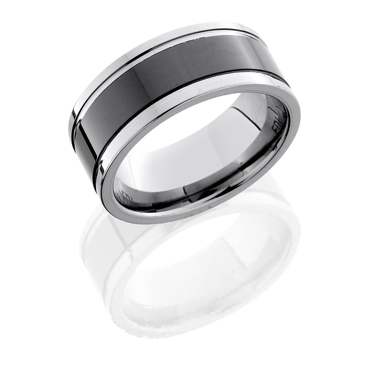 Tungsten and Ceramic 9mm Flat Band with Grooves