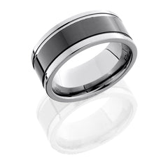 Tungsten and Ceramic 9mm Flat Band with Grooves