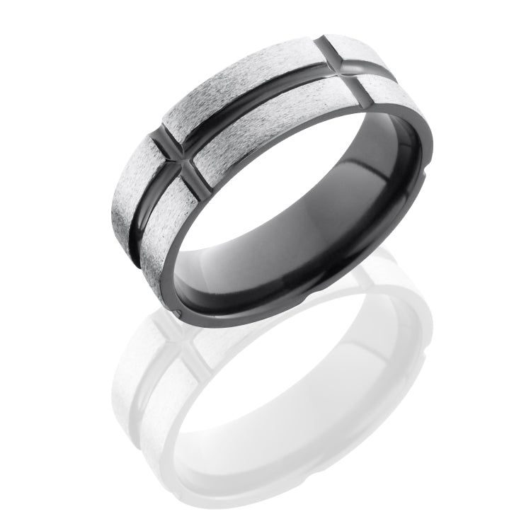 Zirconium 8mm Flat Band with Segmented Pattern
