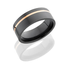 Zirconium 9mm Flat Band with 1mm Off-Center 14K Rose Gold inlay