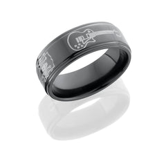 Zirconium 8mm flat band with grooved edges with milled guitar patterns