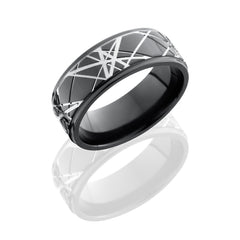 Zirconium 8mm Flat Band with Grooved Edges and Retro Pattern