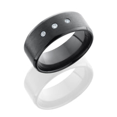 Zirconium 9mm Beveled Band with 3 Flush Set 03ct White Round Diamonds