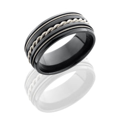 Zirconium 9mm Domed Band with Milgrain and Sterling Silver Braid 