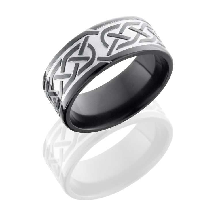 Zirconium 9mm Flat Band with two .5mm Grooves and Knurl Pattern