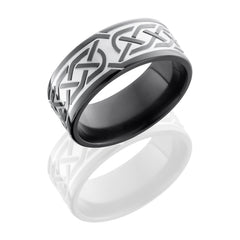Zirconium 9mm Flat Band with two .5mm Grooves and Knurl Pattern