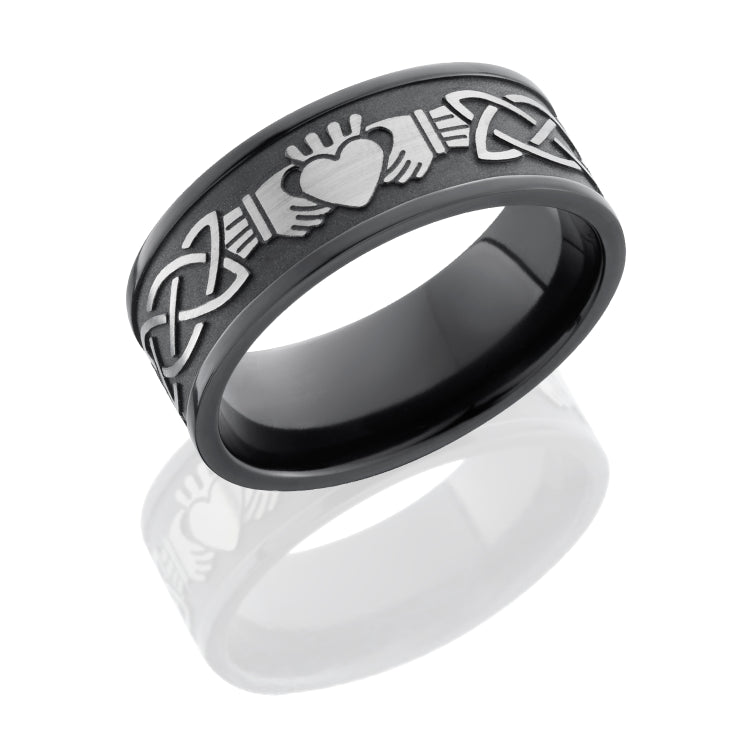 Zirconium 9mm Flat Band with Celtic Pattern