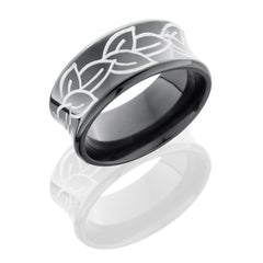 Zirconium 10mm Concave Band with Beveled Edges and Leaf Pattern