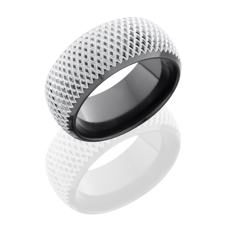 Zirconium 10mm Domed Band with Tire Tread Pattern