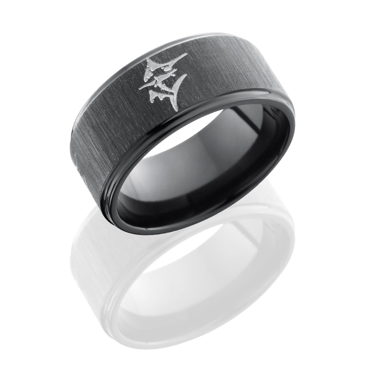 Zirconium 10mm Flat Band with Grooved Edges and Marlin Pattern