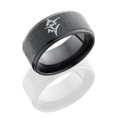 Zirconium 10mm Flat Band with Grooved Edges and Marlin Pattern