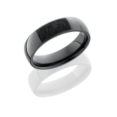Zirconium 6mm domed band with customized laser carved fingerprint
