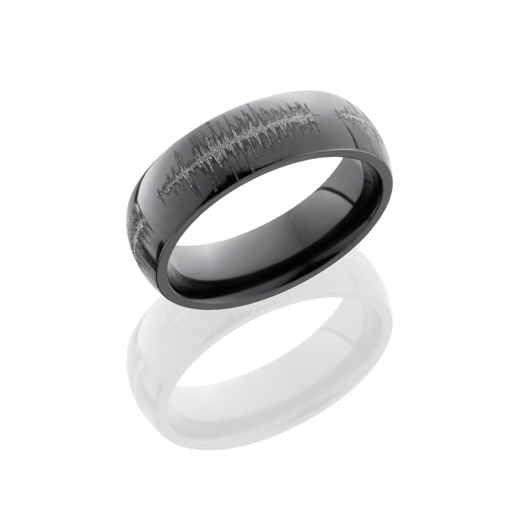 Zirconium 6mm Domed Band with Customized Laser Carved Soundwave