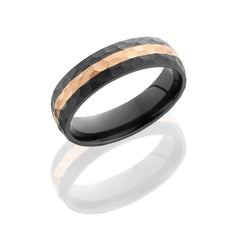 Zirconium 6mm Domed Band with 2mm 14K Rose Gold inlay