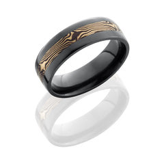 Zirconium 7mm Flat Band with 3mm 14KW and Shakudo Mokume