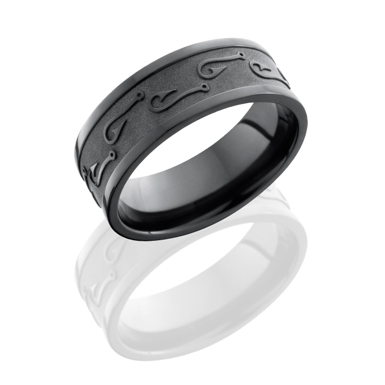 Zirconium 7mm Flat Band with Fish Hooks Pattern