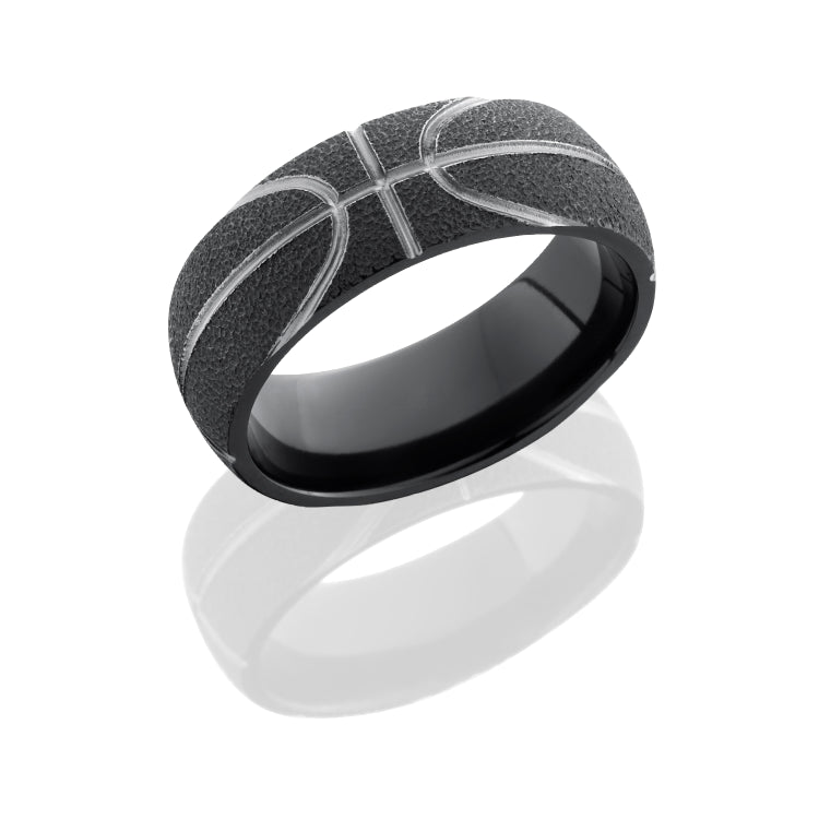 Zirconium 8mm Domed Band with Basketball Pattern