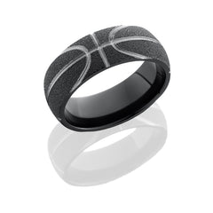 Zirconium 8mm Domed Band with Basketball Pattern
