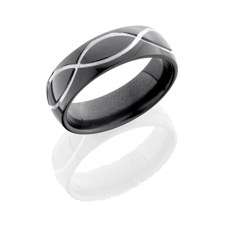 Zirconium 7mm band with infinity pattern
