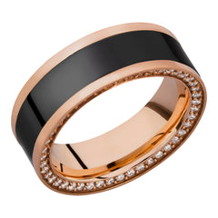 14K Rose Gold 8 mm flat band with 5 mm Elysium inlay with eternity-set diamonds