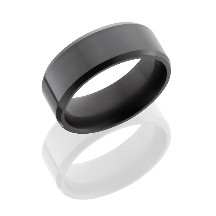 Solid diamond ring with custom beveled edge design with a polish finish.