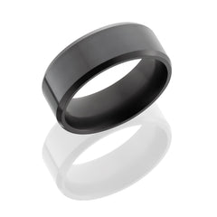 Solid diamond ring with custom beveled edge design with a polish finish.
