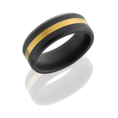 Solid diamond ring with custom beveled edge design. Includes a sterling silver 2 mm inlay.