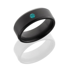 Solid diamond ring with custom beveled edge design. Includes a flush-set diamond with a matte finish.