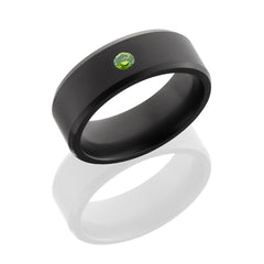 Solid diamond ring with custom beveled edge design. Includes a flush-set diamond with a matte finish.