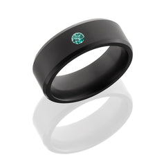 Solid diamond ring with custom beveled edge design. Includes a flush-set diamond with a matte finish.