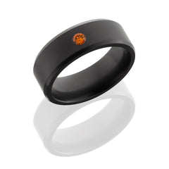 Solid diamond ring with custom beveled edge design. Includes a flush-set diamond with a matte finish.