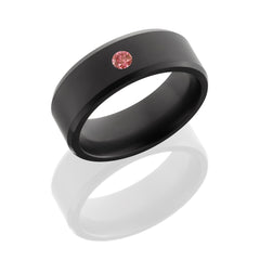 Solid diamond ring with custom beveled edge design. Includes a flush-set diamond with a matte finish.
