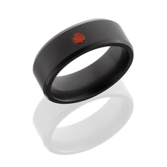 Solid diamond ring with custom beveled edge design. Includes a flush-set diamond with a matte finish.