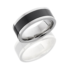8 mm Platinum flat band with a 5 mm Elysium inlay and polish finish.