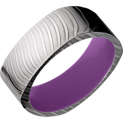 Damascus Steel 8mm flat Square band with Wilde Purple Cerakote sleeve