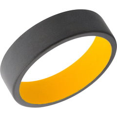Zirconium 6mm flat band with rounded edges and Dewalt Yellow Cerakote sleeve