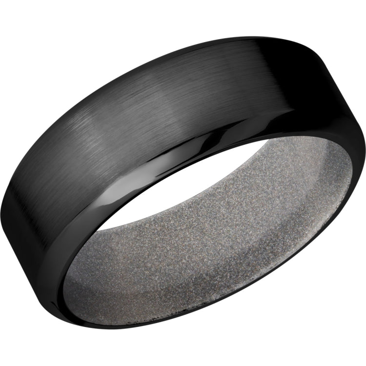 Zirconium 8mm high beveled band with Bright Nickel Cerakote sleeve