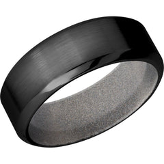 Zirconium 8mm high beveled band with Bright Nickel Cerakote sleeve