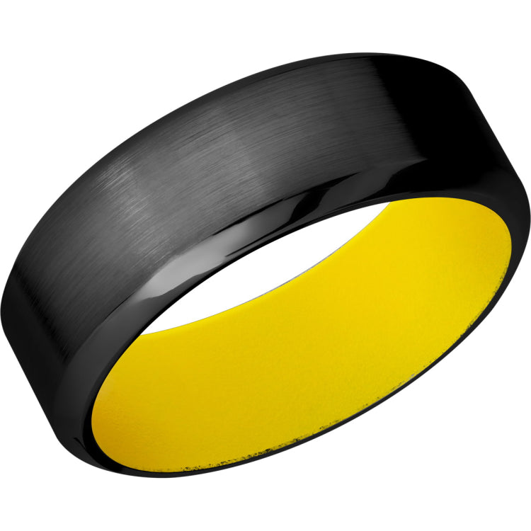 Zirconium 8mm high beveled band with Dewalt Yellow Cerakote sleeve