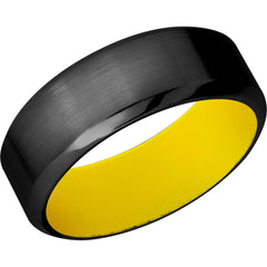 Zirconium 8mm high beveled band with Dewalt Yellow Cerakote sleeve